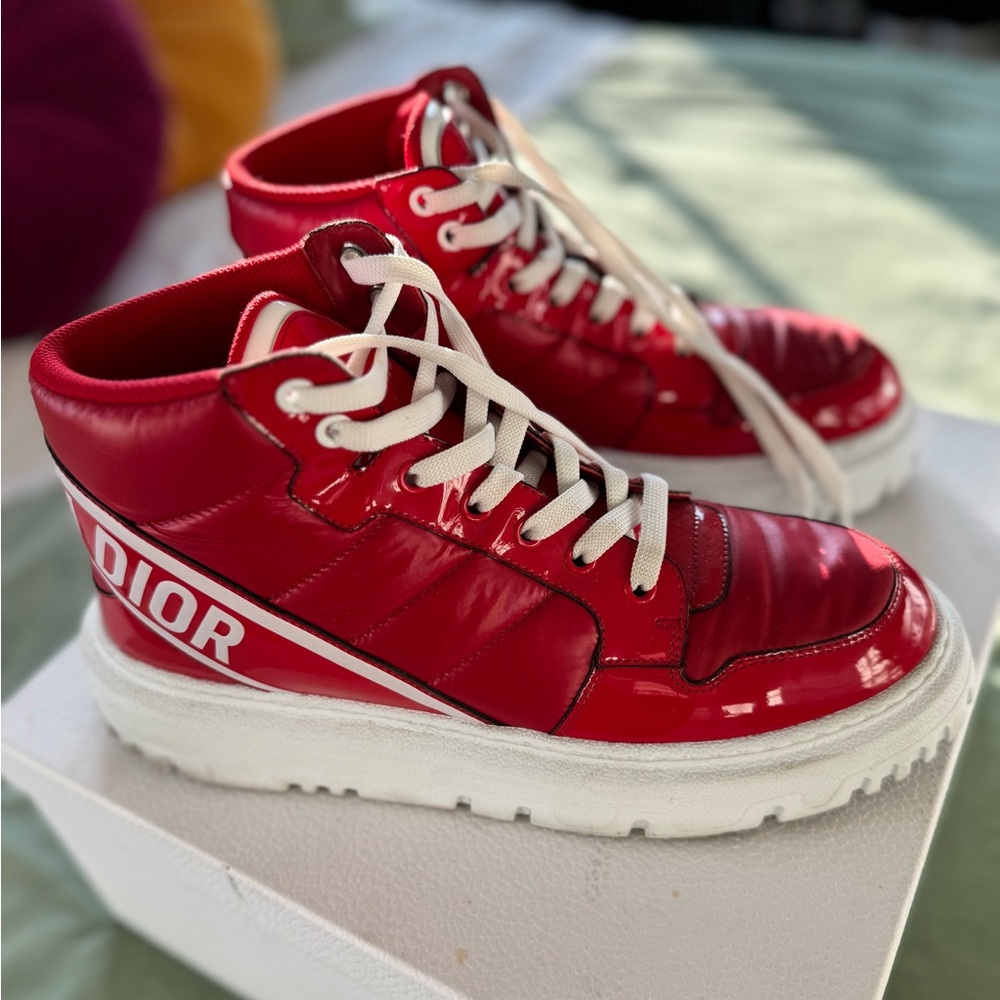 DIOR:  Women’s Nylon Fabric Womens D-Player High Top Sneakers 39 Red